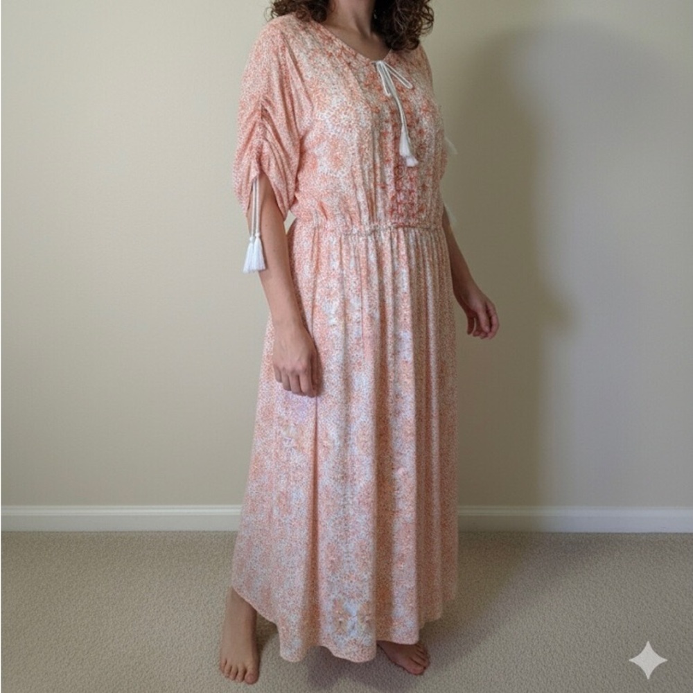 Torrid Maxi 2X Tassels Gauze Lined Pastel Orange Cottagecore Boho Whimsicore NWT